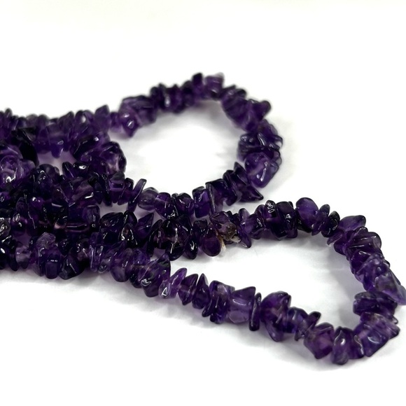 Amethyst Chip Nugget Necklace 29” Long Strand Gemstone - Picture 4 of 8